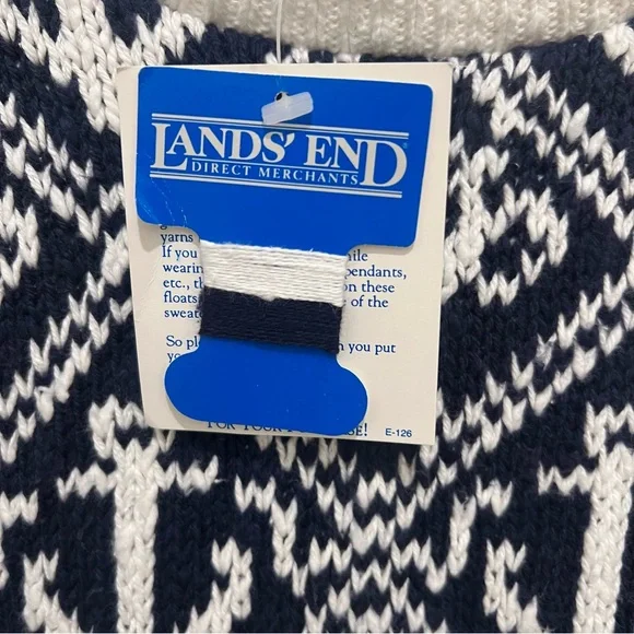 Lands' End Navy and White Anchor Sweater New Old Stock Nautical - Picture 2 of 8